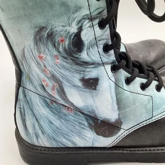 Horse Print Vegan Leather Lace-Up Boots Size 11.5 - Picture 7 of 15